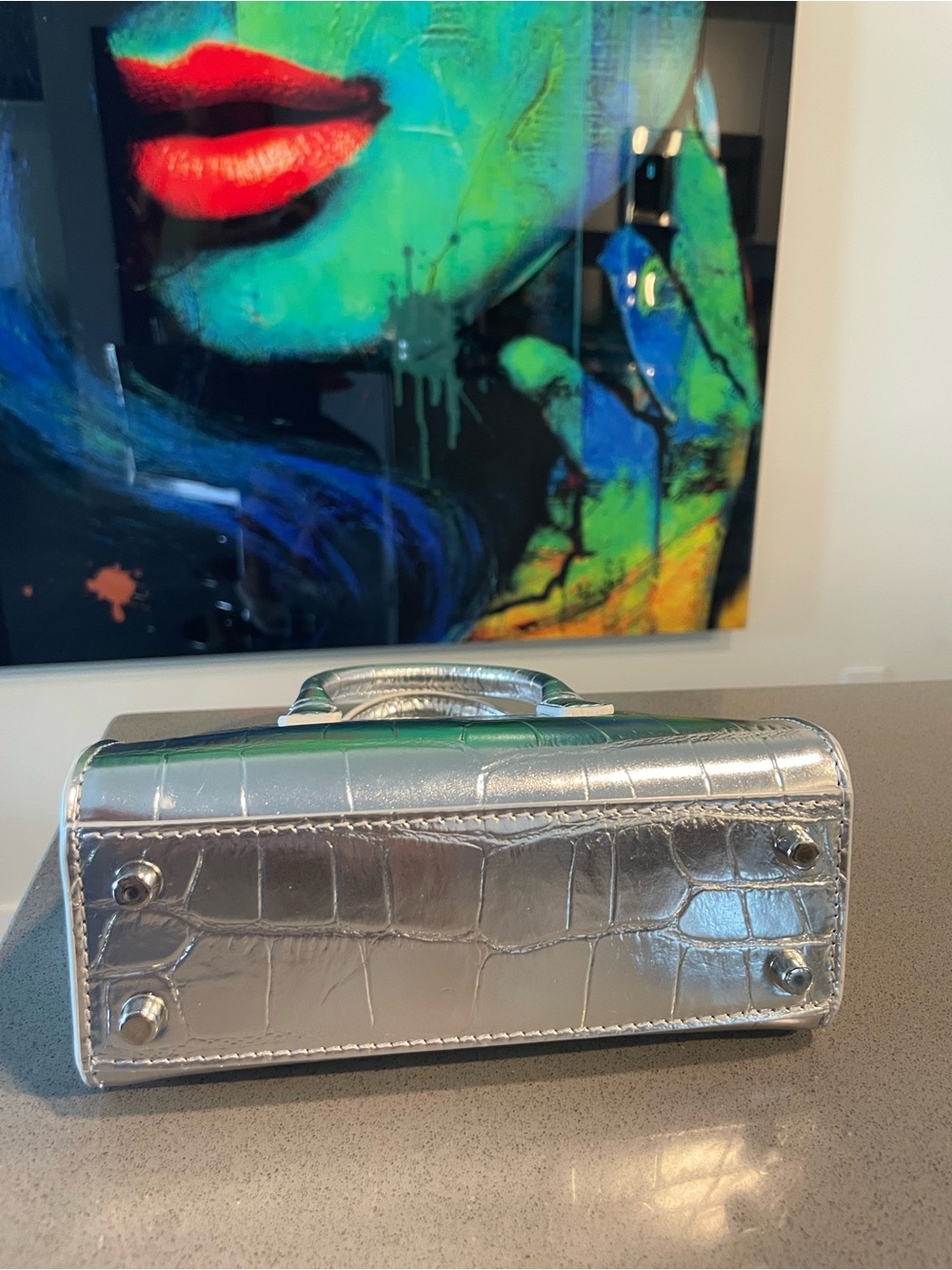 Versace Silver Croc-Embossed Mini Tote with Detachable Strap - Picture 13 of 16